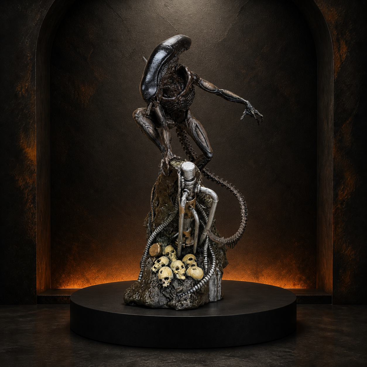 Alien hunter diorama on the Burnt Toast studio plinth