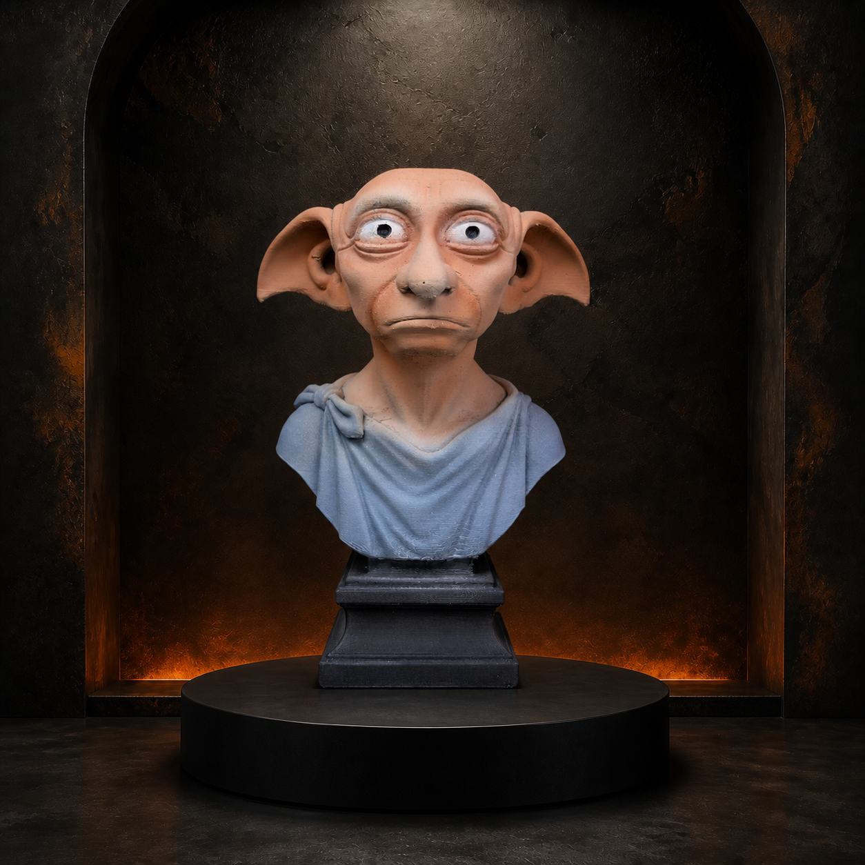 Large-eared house-elf bust on the Burnt Toast studio plinth