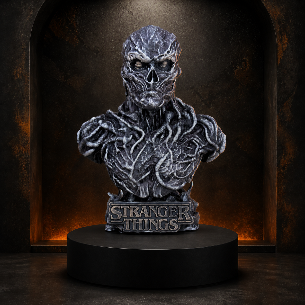 Supernatural creature bust on the Burnt Toast studio plinth